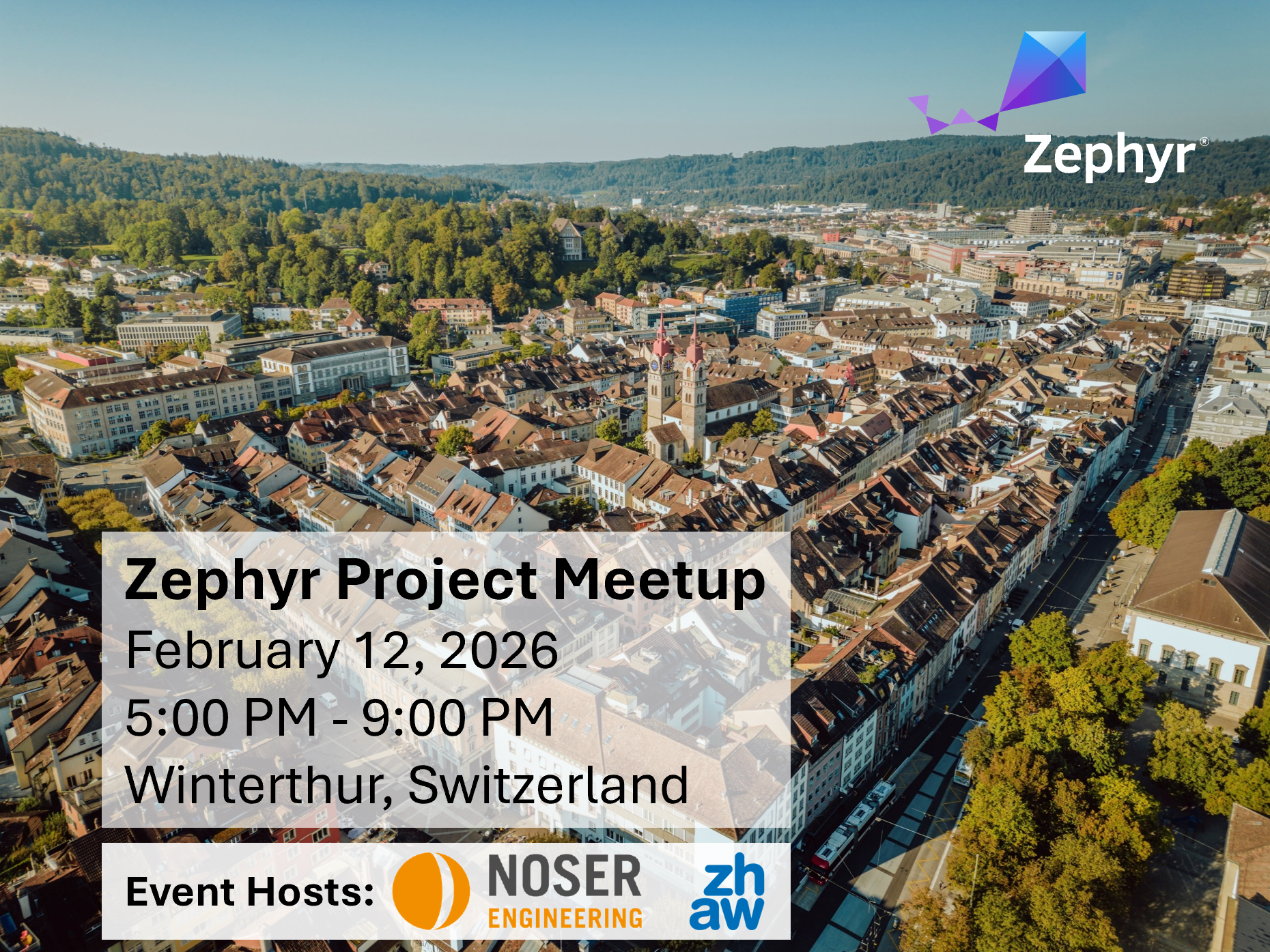 The meetup is co-hosted by Noser Engineering and ZHAW Institute of Embedded Systems.
