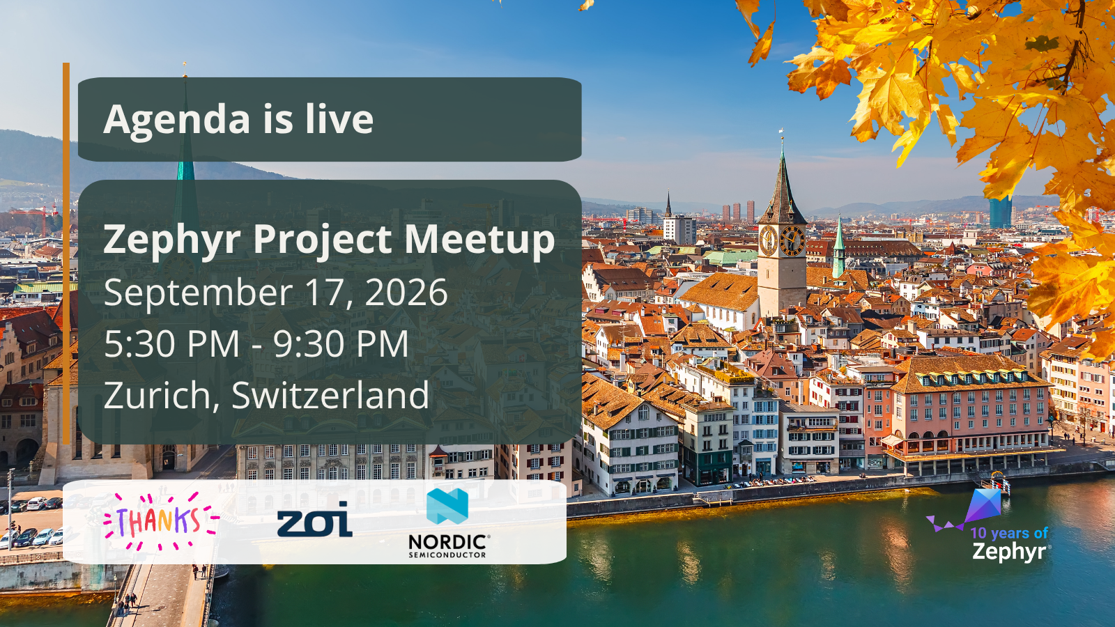 Agenda is live - Zephyr Project Meetup (September 17, 2026) – Zurich, Switzerland