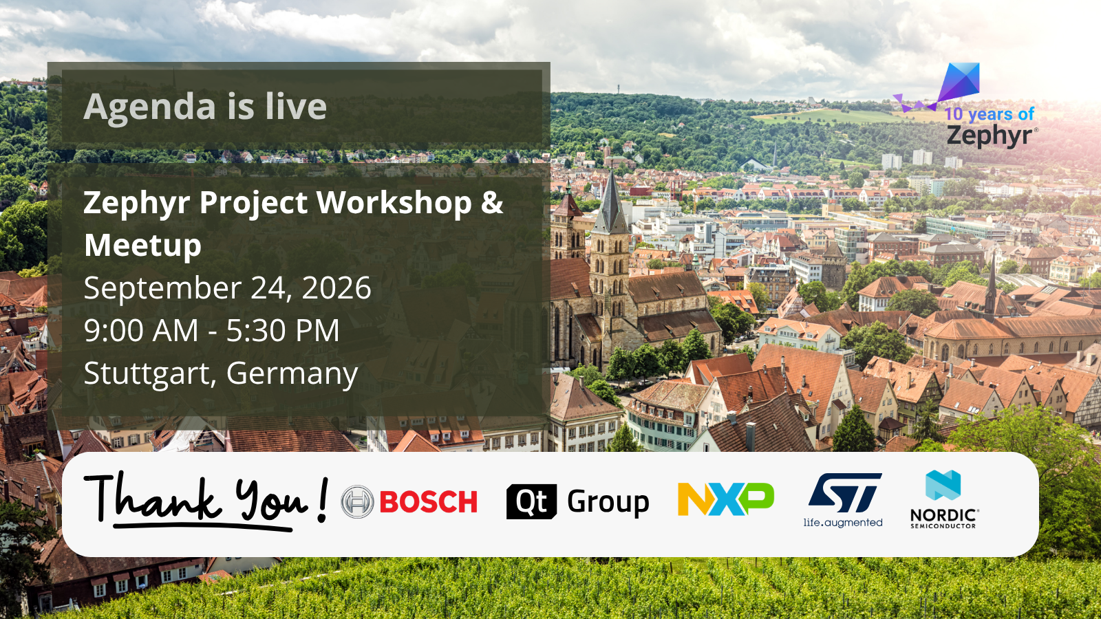 Agenda live - Zephyr Project Workshop & Meetup September 24, 2026 - Stuttgart, Germany